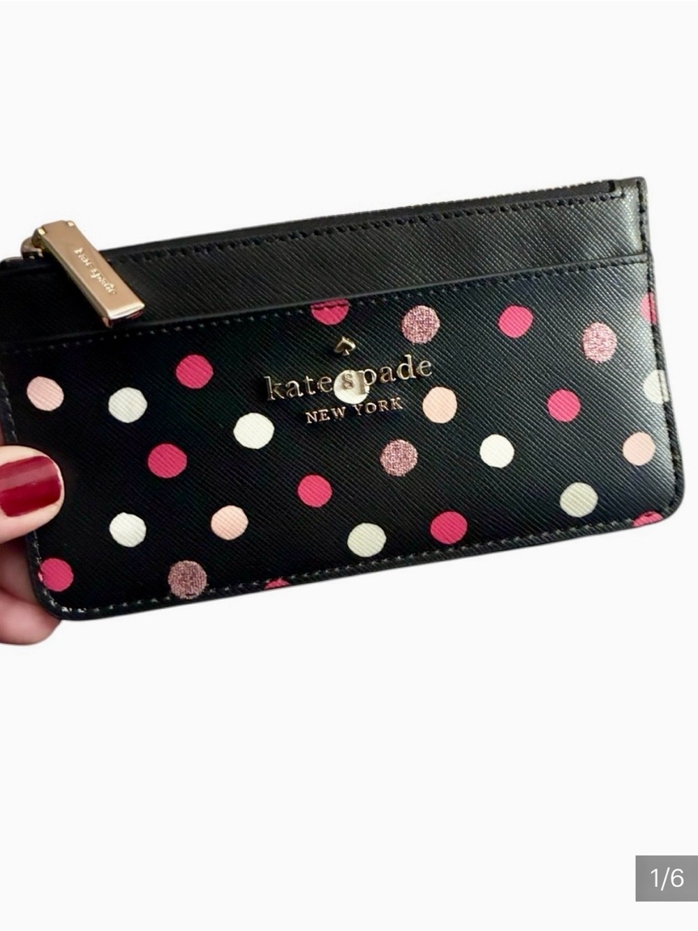 Kate Spade Staci Large Slim Card Holder in Festive Confetti/Glitter Polka Dot